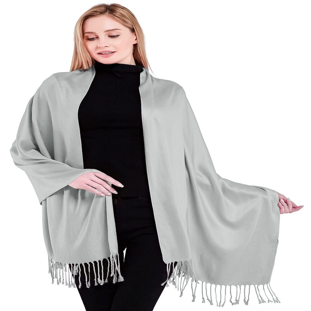 7293 Light Grey Silver Grey Solid Color Tassels D… - image 1